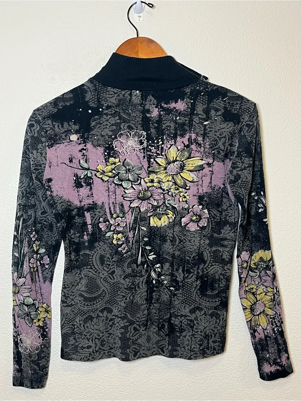 Vanilla Sugar Y2K Black & Lavender Sunflower Floral Rhinestone Zip-Front Jacket